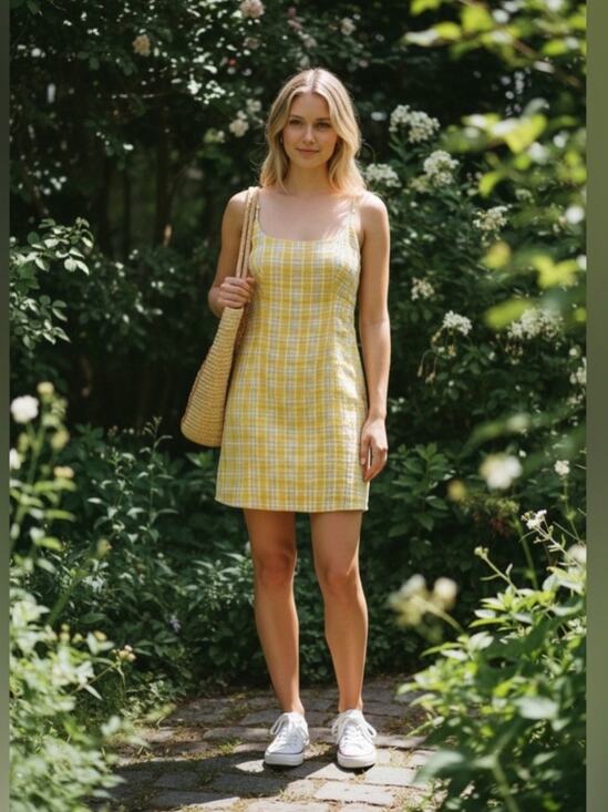 Altar'd State Dresses & Skirts - Altar'd State Yellow Plaid Cami Dress Miniature Slip Womens - M